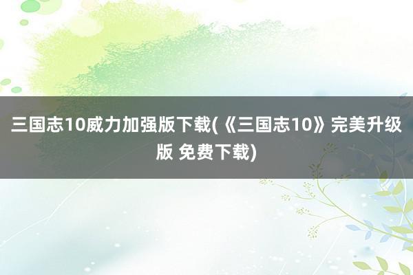 三国志10威力加强版下载(《三国志10》完美升级版 免费下载)